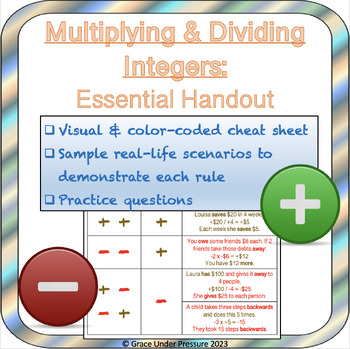 Preview of Multiplying and Dividing Integers: Essential Handout with EASEL Self-Checking Qs