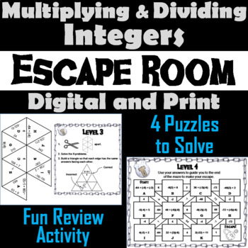 Preview of Multiplying and Dividing Integers Activity: Escape Room Math Breakout Game
