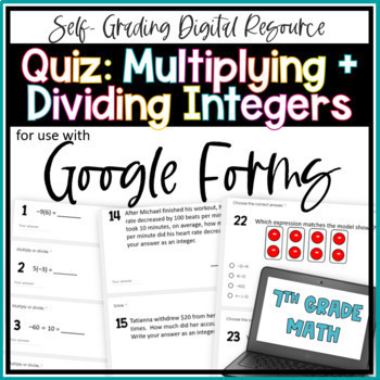 Preview of Multiplying and Dividing Integers Google Forms Quiz