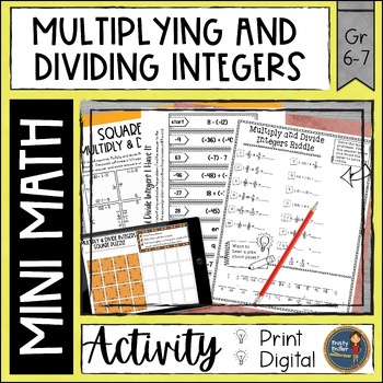 Preview of Multiplying and Dividing Integers Math Activities - No Prep - Print and Digital