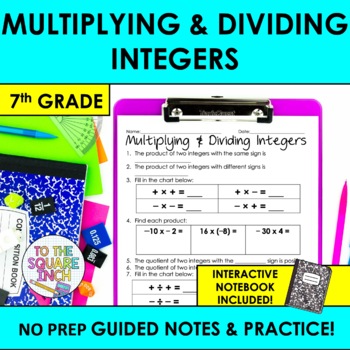 Preview of Multiplying and Dividing Integers Notes & Practice |+ Interactive Notebook Pages