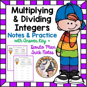 Preview of Multiplying and Dividing Integers Notes and Practice with Answer Key Dorito Man