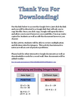 Preview of Multiplying and Dividing Integers Notes for Google Classroom