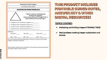 Preview of Multiplying and Dividing Integers - PRINTABLE GUIDED NOTES