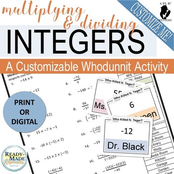 Preview of Multiplying and Dividing Rational Numbers w/ Integers Mystery Activity + Digital