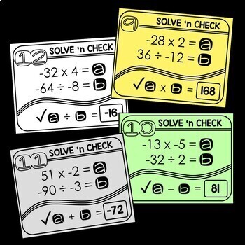Multiplying and Dividing Integers Solve 'n Check! Math Tasks - print ...