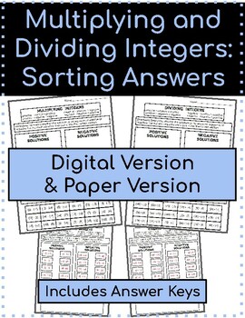 Preview of Multiplying and Dividing Integers -- Sorting Answers (Digital and Paper)