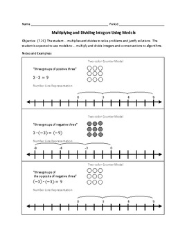Preview of Multiplying and Dividing Integers Using Models