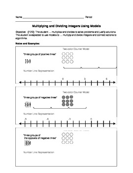 Preview of Multiplying and Dividing Integers Using Models Editable
