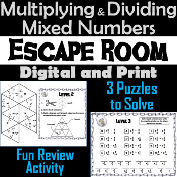 Preview of Multiplying and Dividing Mixed Numbers Activity: Escape Room Math Game