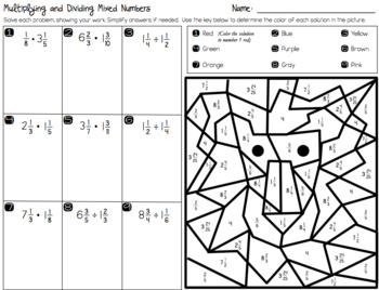 multiplying and dividing mixed numbers coloring activity by math on the move