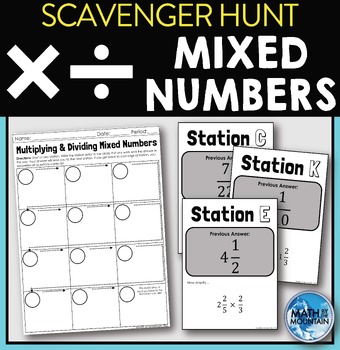 Preview of Multiplying and Dividing Mixed Numbers Scavenger Hunt Stations Activity
