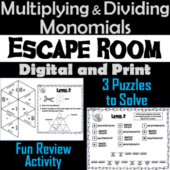 Preview of Multiplying and Dividing Monomials Activity: Algebra Escape Room Math Game