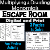 Multiplying and Dividing Monomials Activity: Algebra Escap