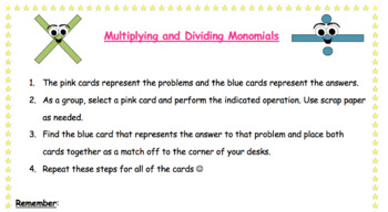 Preview of Multiplying and Dividing Monomials Match Cards