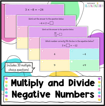 Preview of Multiplying and Dividing Negative Numbers Multiple Choice Quiz