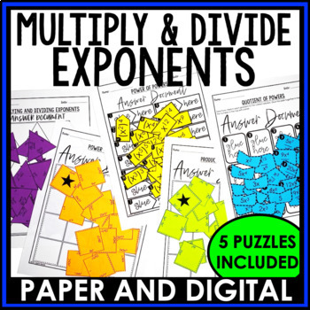 Preview of Multiplying and Dividing Positive Exponents Puzzle Bundle