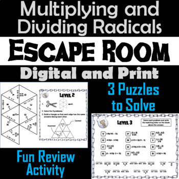 Preview of Multiplying and Dividing Radicals Activity: Algebra Escape Room Math Game