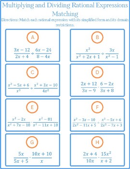 Preview of Multiplying and Dividing Rational Expressions - Matching Activity