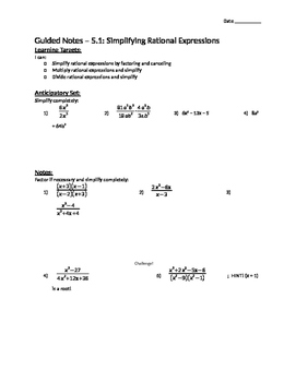 Preview of Multiplying and Dividing Rational Expressions - Notes