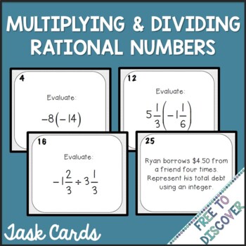 Preview of Multiplying and Dividing Rational Numbers Task Cards Activity