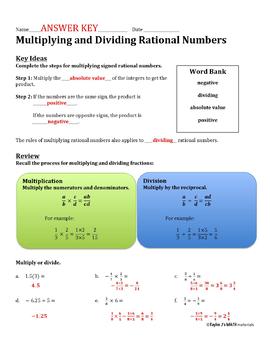 multiplying and dividing rational numbers worksheet tpt