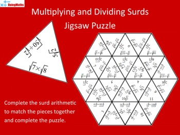 Preview of Multiplying and Dividing Surds / Radicals - Math Jigsaw Puzzle