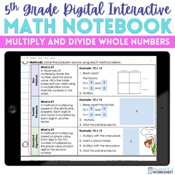 Preview of Multiplying and Dividing Whole Numbers Digital Interactive Notebook - 5th Grade