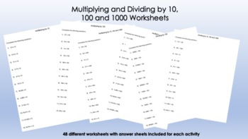 Preview of Multiplying and Dividing by 10, 100 and 1000 Worksheets