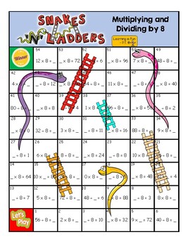 Preview of Multiplying and Dividing by 8 - Board Game - Snakes and Ladders