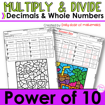 Preview of Multiplying and Dividing by Power of 10 Color by Number Worksheets Dollar Deal