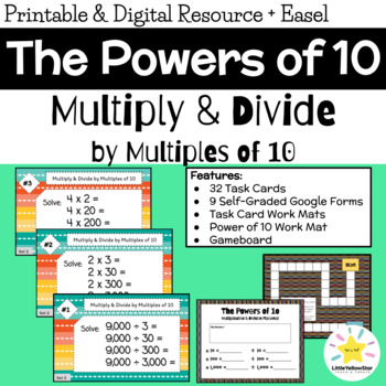 Preview of Multiplying and Dividing by Powers of 10 (Multiples of 10) Math Task Cards