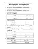 Multiplying and Dividing integer notes