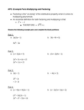 Preview of Multiplying and Factoring Polynomials Review: Example Problem Pairs