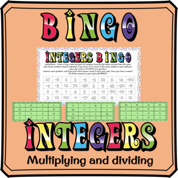 Multiplying and dividing integers BINGO by Pick Up and Go Resources