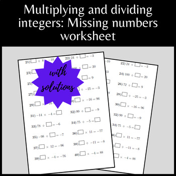 multiplying and dividing integers missing numbers by math w tpt