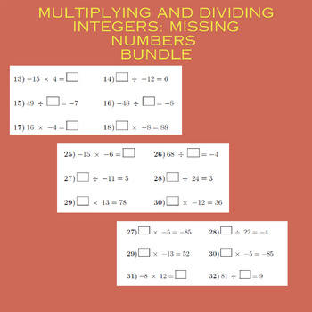 Preview of Multiplying and dividing integers: Missing numbers Bundle