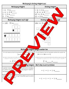 Preview of Multiplying and dividing integers quiz scaffolded google doc completely editable