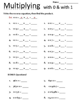 multiplying by 1 and zero teaching resources teachers pay teachers