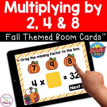 Preview of Multiplying by 2, 4 and 8 Boom Cards | Fall Themed 