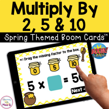 Preview of Multiplying by 2, 5 and 10 Boom Cards | Spring Themed Digital Task Cards