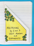 Math Doodle - Multiplying by 2 & 3 Digit Numbers & Exponen