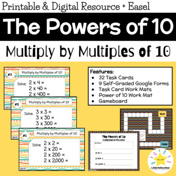 Preview of Multiplying by Multiples of 10: Powers of 10 Task Cards (Digital Google Forms)