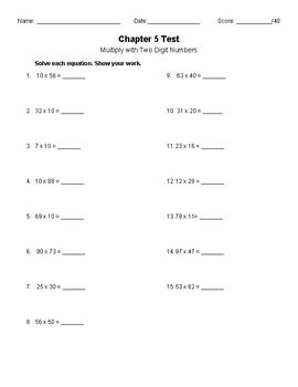 Multiplying by Two Digit Numbers Test -4th Grade by Coffee to Education