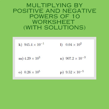 Preview of Multiplying by positive and negative powers of 10 worksheet (with solutions)