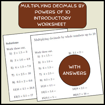 Preview of Multiplying decimals (1-digit) by whole numbers up to 10 worksheet (with answers