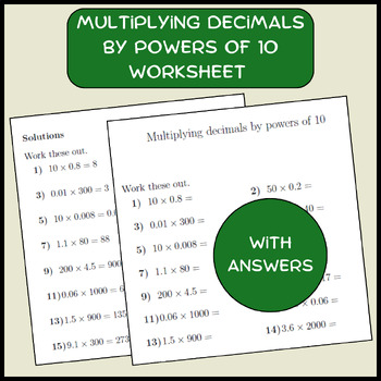 Preview of Multiplying decimals by powers of 10  worksheet (with answers)