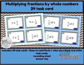 Preview of Multiplying fractions by whole numbers  24 task cards - Print and Teach! No Prep