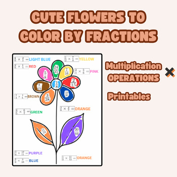 Preview of Multiplying fractions color by number | flower petal template | fraction flowers