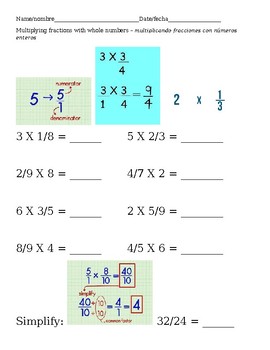 Preview of Multiplying fractions with whole numbers - Fracciones